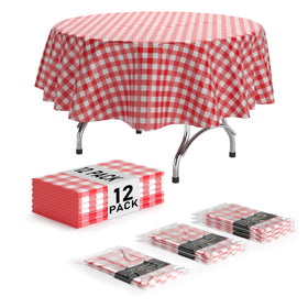 Exquisite round red gingham tablecloth for outdoor picnics, waterproof and spill resistant.