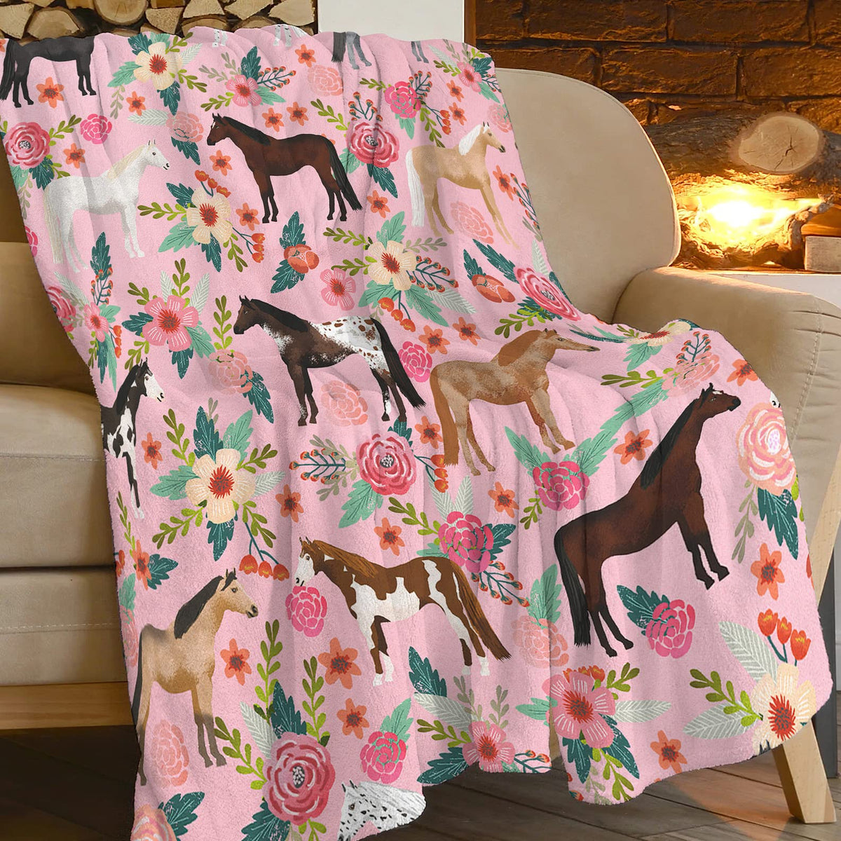Exroozy horse blanket on bed and couch for versatile use.