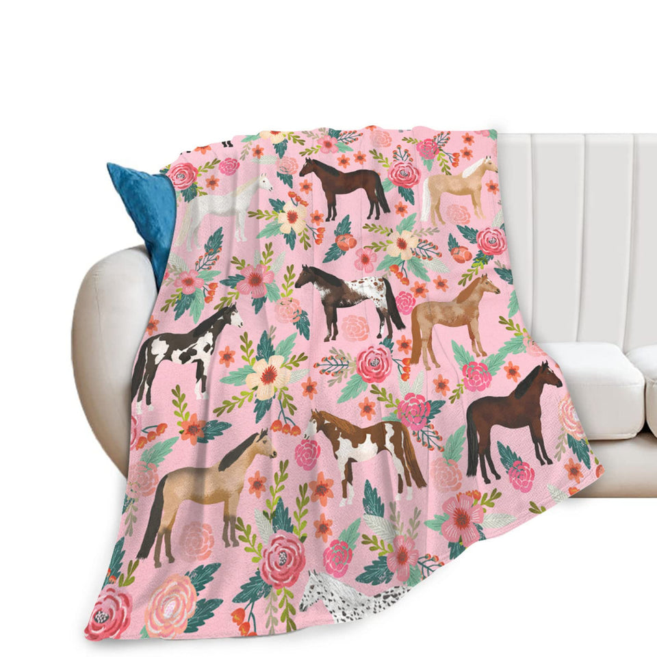 Exroozy horse blanket with pink flowers pattern for cozy warmth.