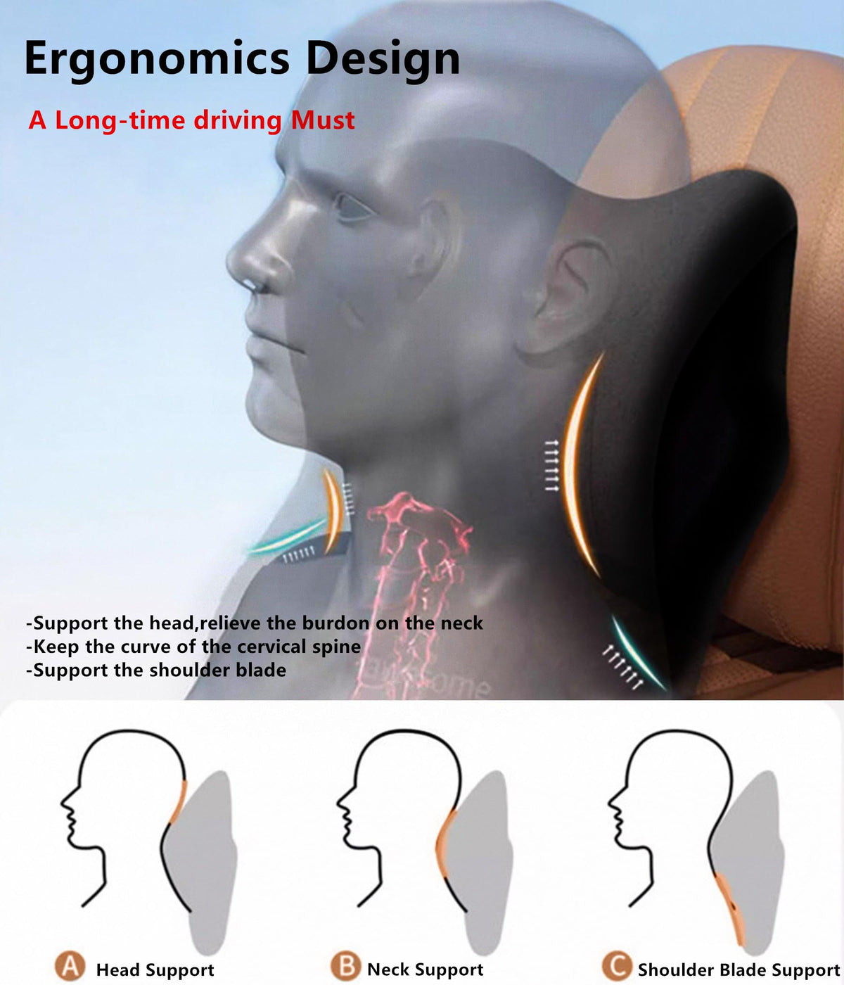 EXUIKO adjustable strap headrest stays securely fitted on seats.