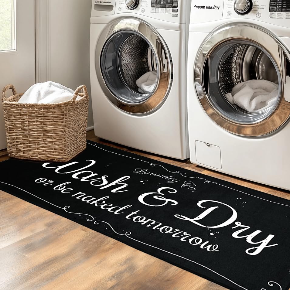 EYECY rug in the washer-dryer area adds foot comfort.