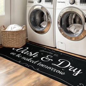 EYECY rug in the washer-dryer area adds foot comfort.