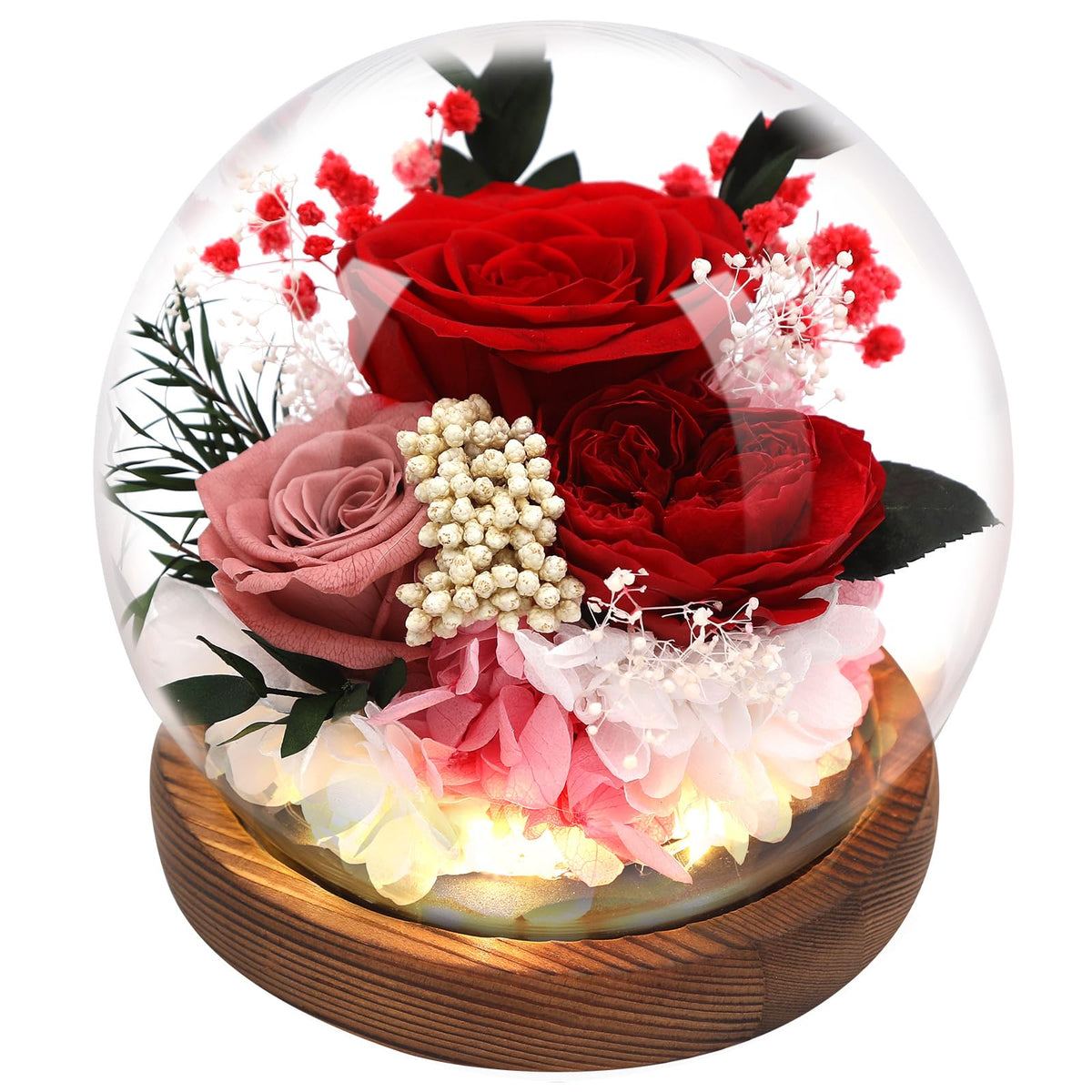 Eyesofspring preserved rose under glass dome with LED light for elegant display.