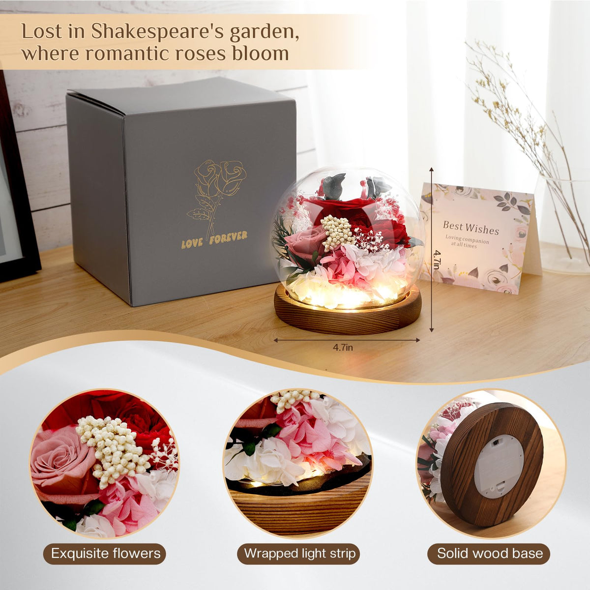 Eyesofspring romantic gift rose dome showcased as a thoughtful keepsake.