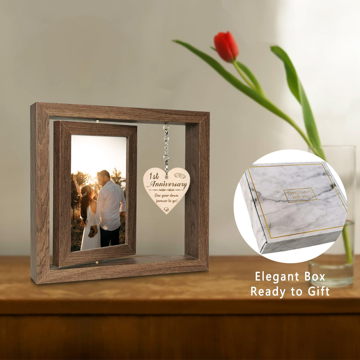EYITUPC 360-degree rotating frame, easy two-sided display of 4x6 photos.