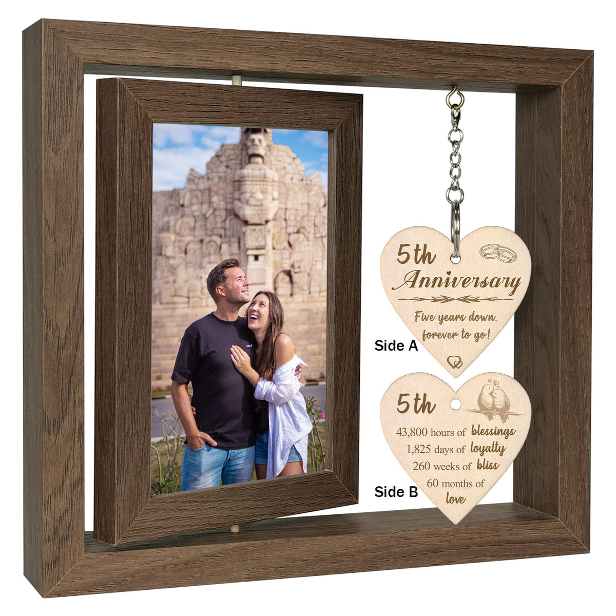 EYITUPC 5th anniversary frame front view with rustic wood finish and dual 4x6 photo slots.