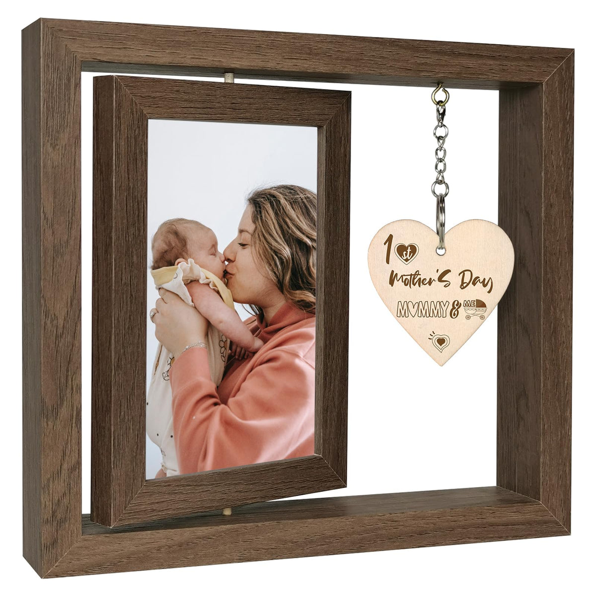 EYITUPC first Mother's Day frame front view with rustic wood and glass.