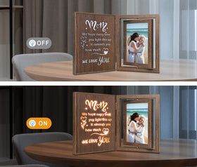 EYITUPC Light Up Mom Frame dual photo display keeps memories visible on a mantel.