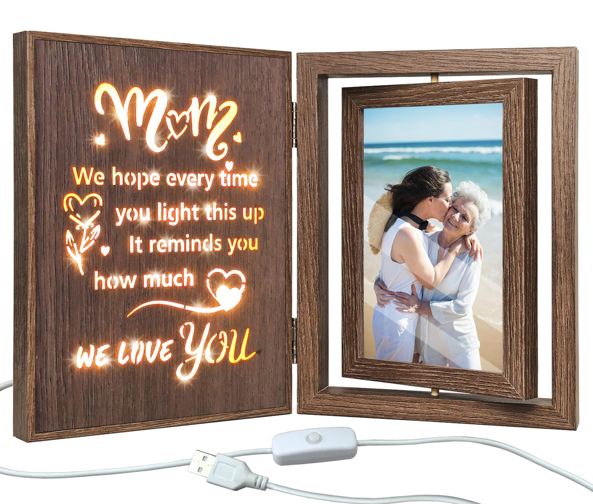 EYITUPC Light Up Mom Frame front view with two 4x6 photos and soft, inviting glow.