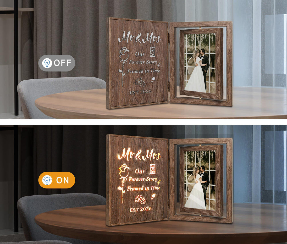 EYITUPC USB-powered wedding frame stays lit without frequent battery changes