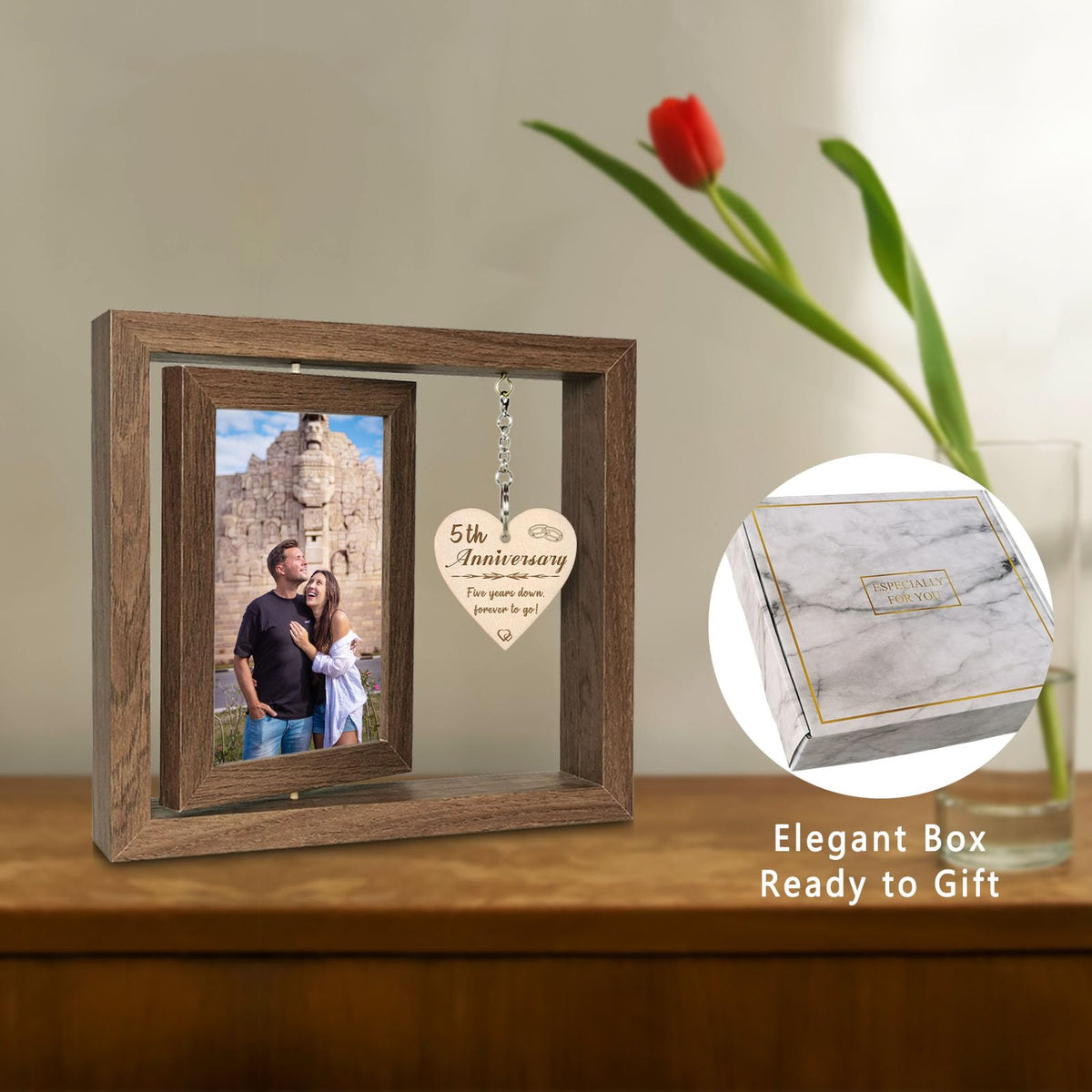 EYITUPC wooden frame side angle showing rotating floating design for easy viewing.