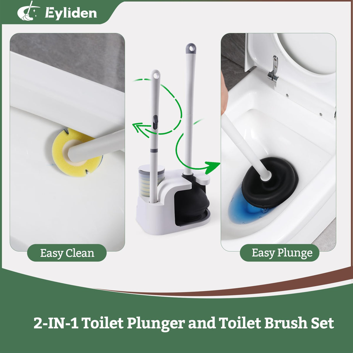 Eyliden 3-step suction plunger for strong seal and powerful clog clearance.