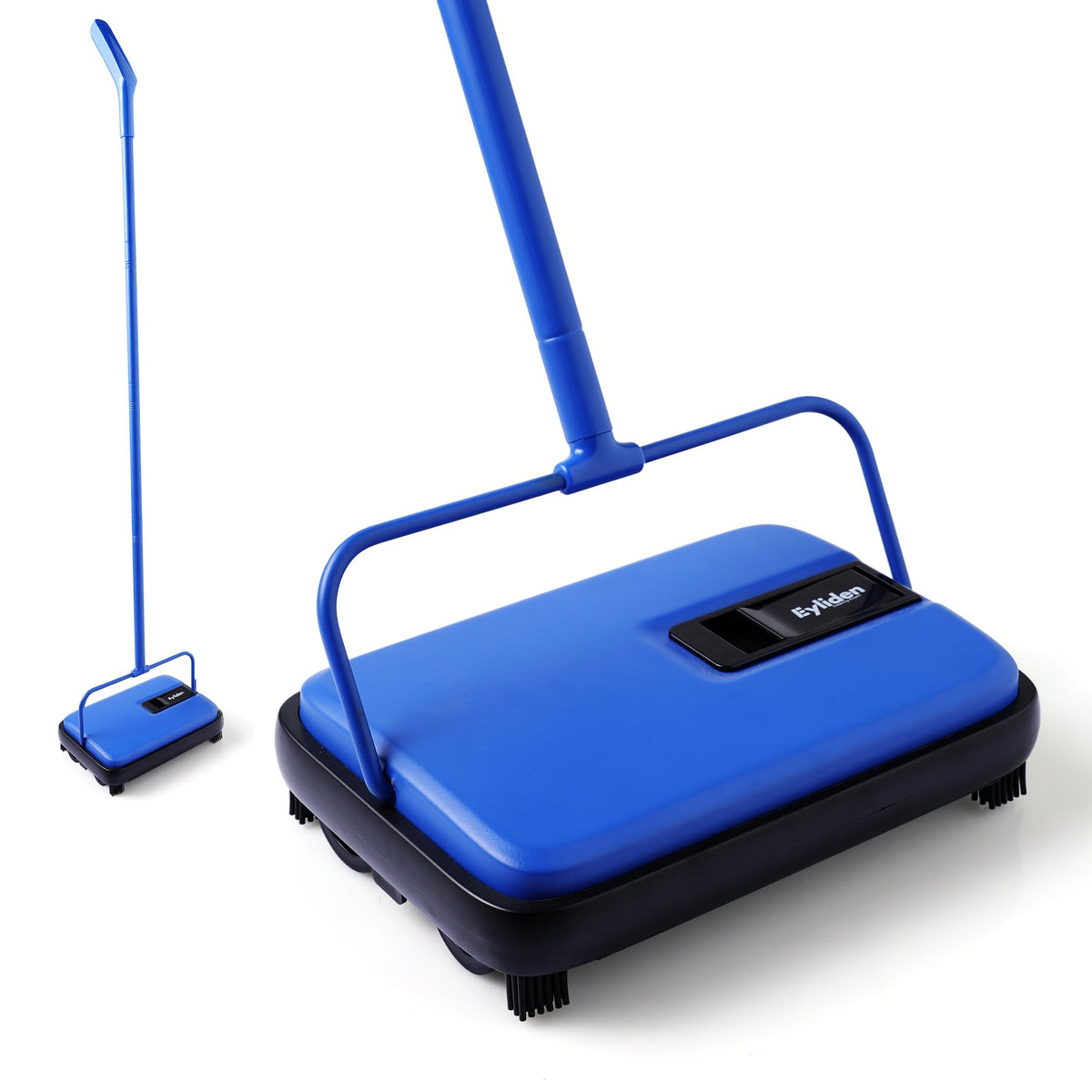 Eyliden carpet sweeper mini blue, front view, ideal for quiet carpet cleaning
