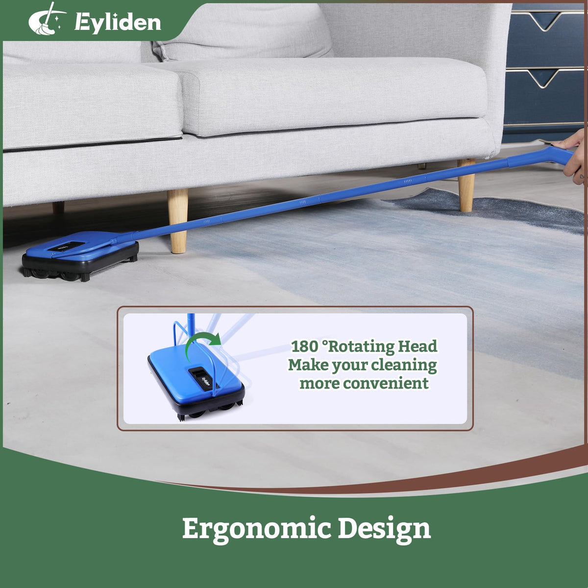 Eyliden carpet sweeper blue packaging, lightweight tool ready for quick touch-ups