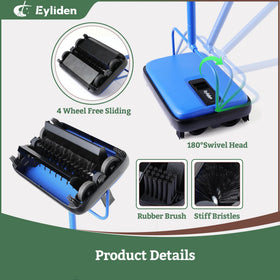 Eyliden carpet sweeper mini blue, side view, easy maneuverability in tight spaces