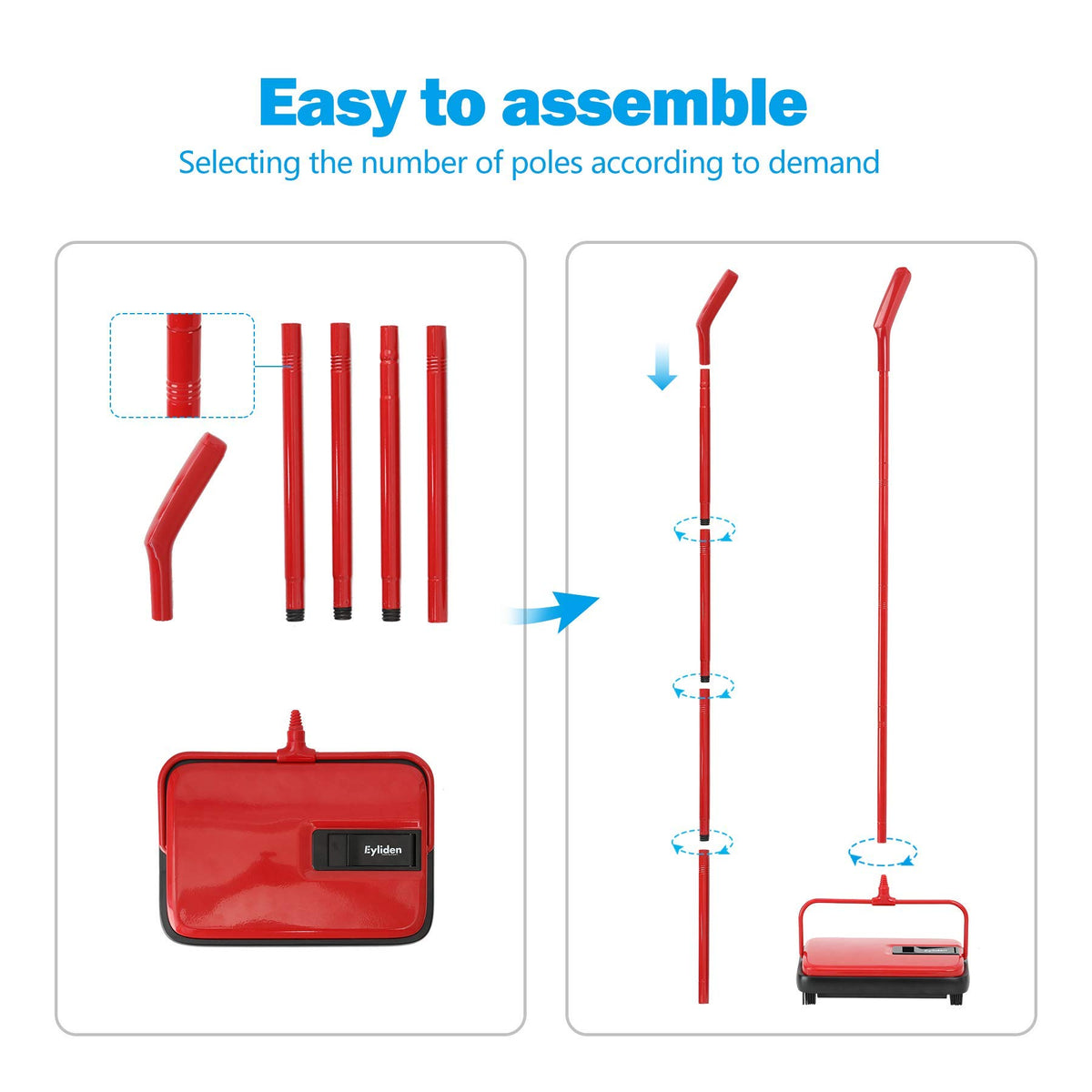 Eyliden carpet sweeper mini red no-battery design for quiet homes.