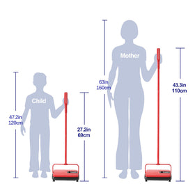 Eyliden carpet sweeper mini red side view highlights lightweight, easy maneuverability.