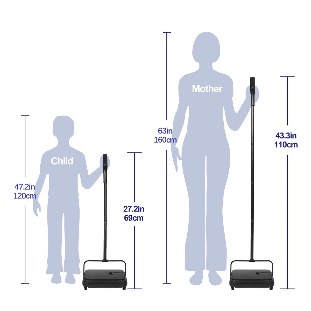 Eyliden mini sweeper side view showing compact, lightweight design for easy storage