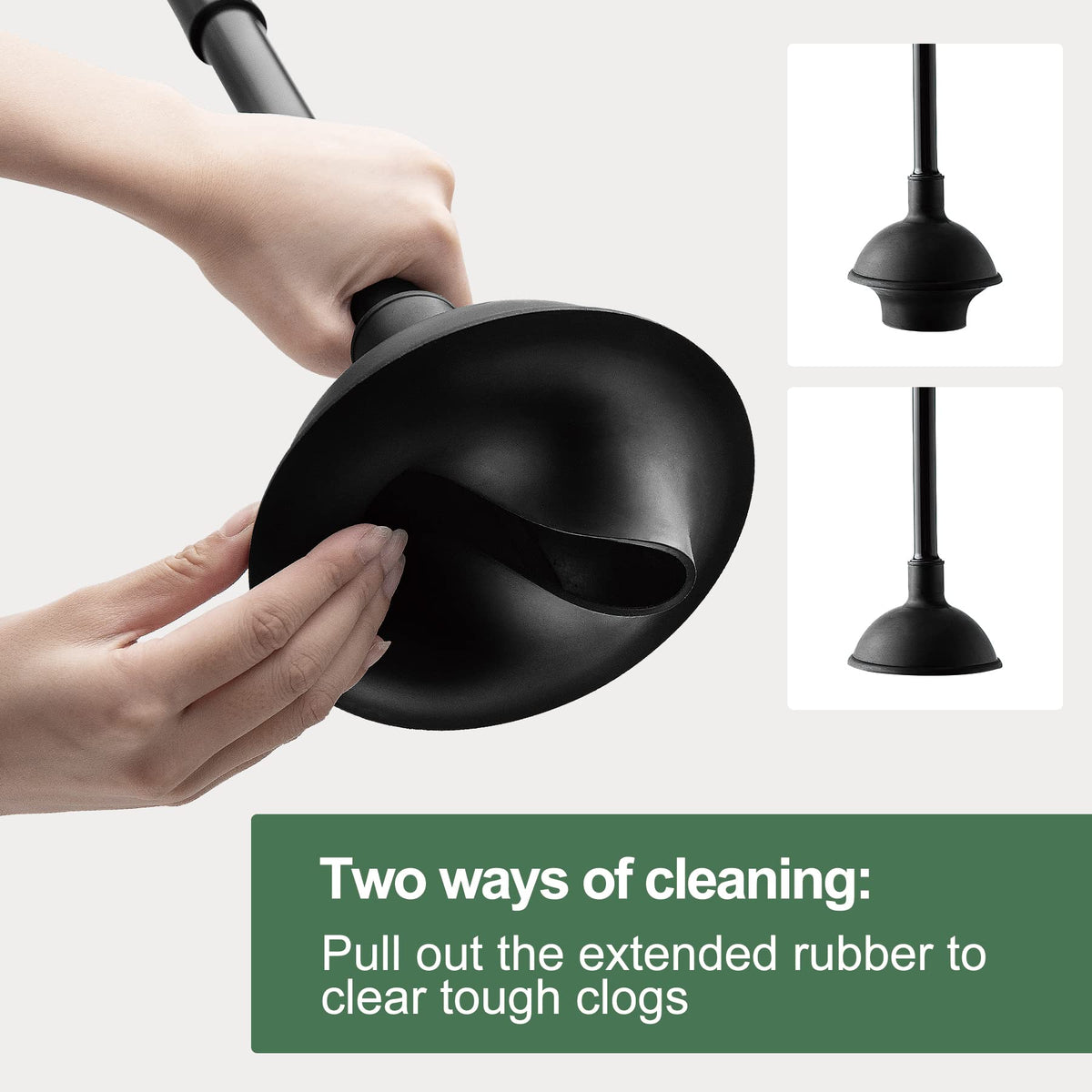 Eyliden suction plunger action delivers strong seal for fast unclogging in sinks, showers, and toilets.