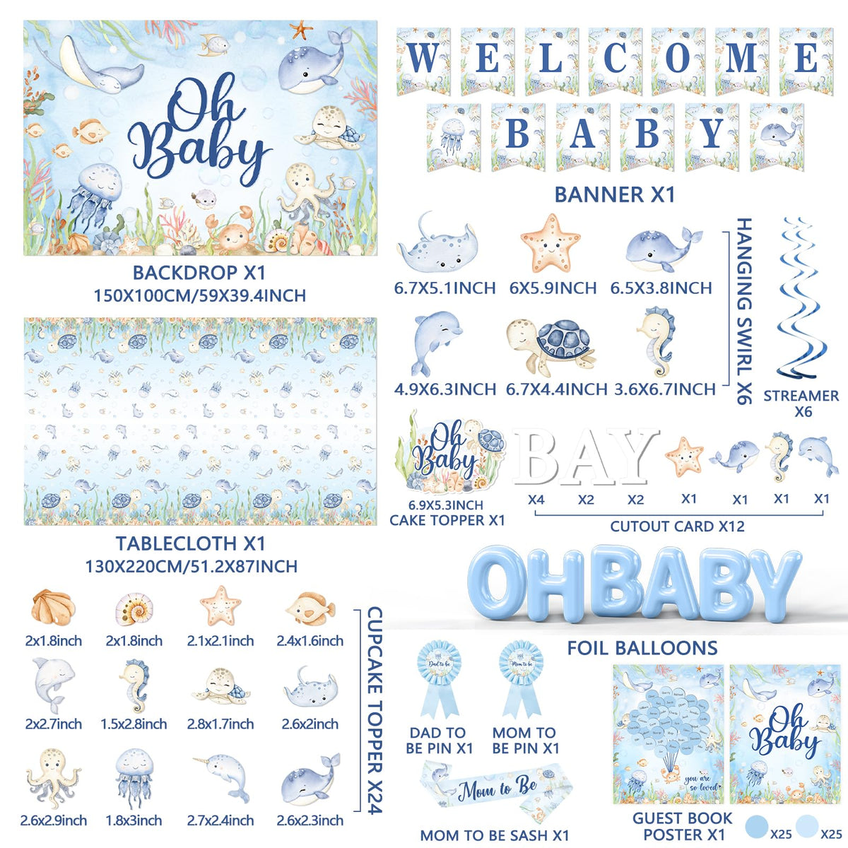 EYOBZOOQ cake topper oh baby adds a cute sea theme