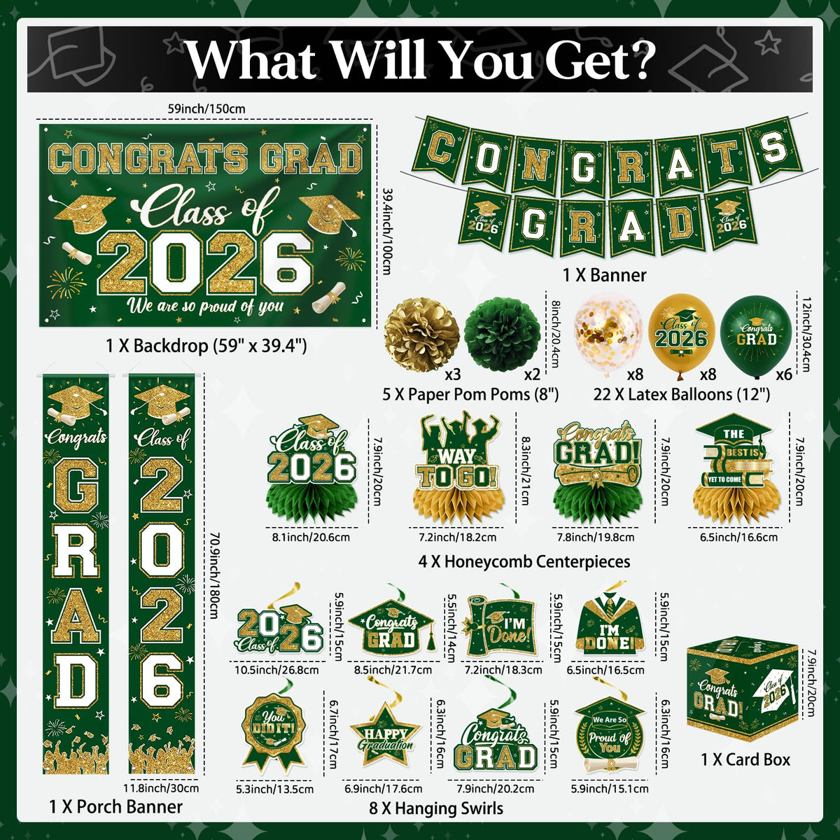 EYOBZOOQ 12-inch green-gold graduation balloons for décor
