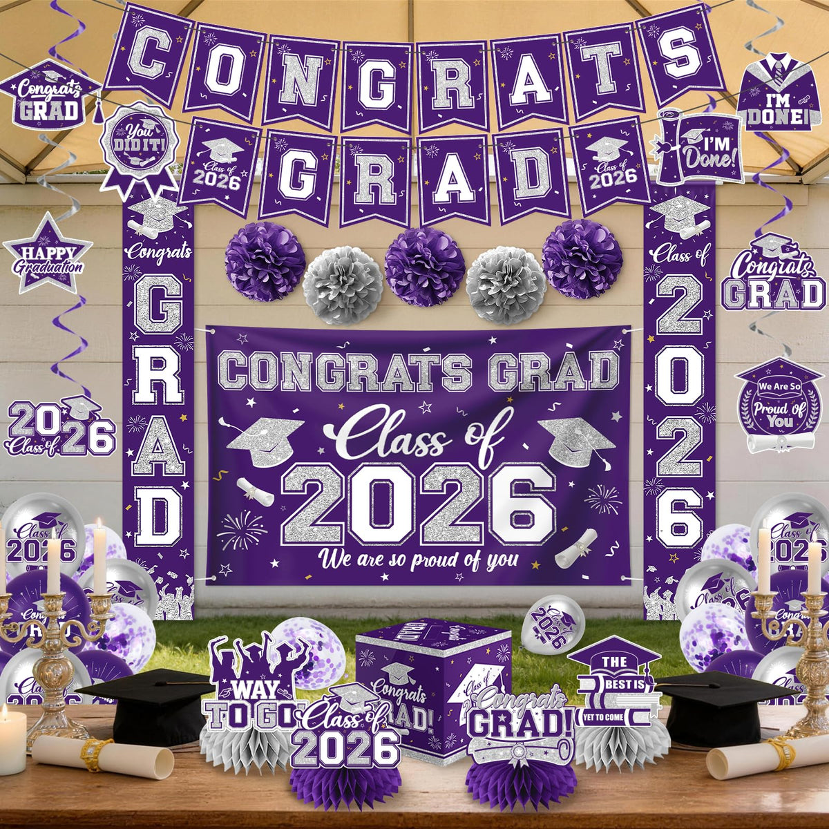 EYOBZOOQ grad card box and pom poms elevate party styling and keepsake ideas