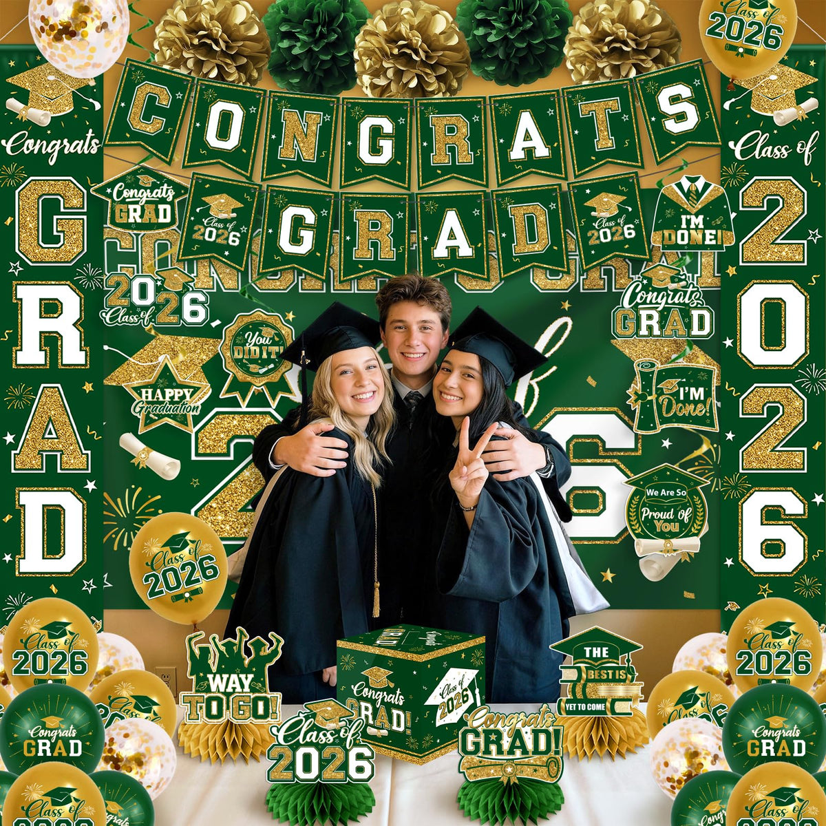 EYOBZOOQ green and gold 59x39 backdrop for festive gatherings