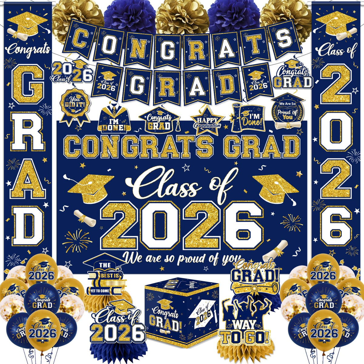 EYOBZOOQ Class of 2026 banner for photo-ready graduation decor