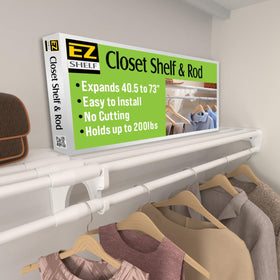 EZ Shelf closet rod and shelf extended for expanded wardrobe storage