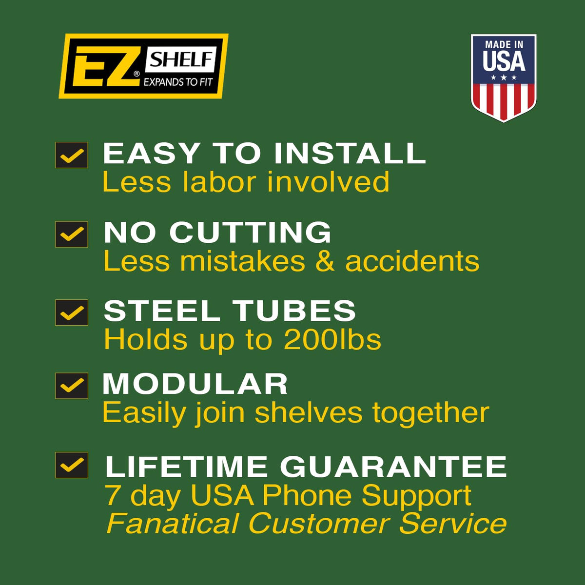 EZ Shelf drywall load capacity up to 200 lbs per shelf