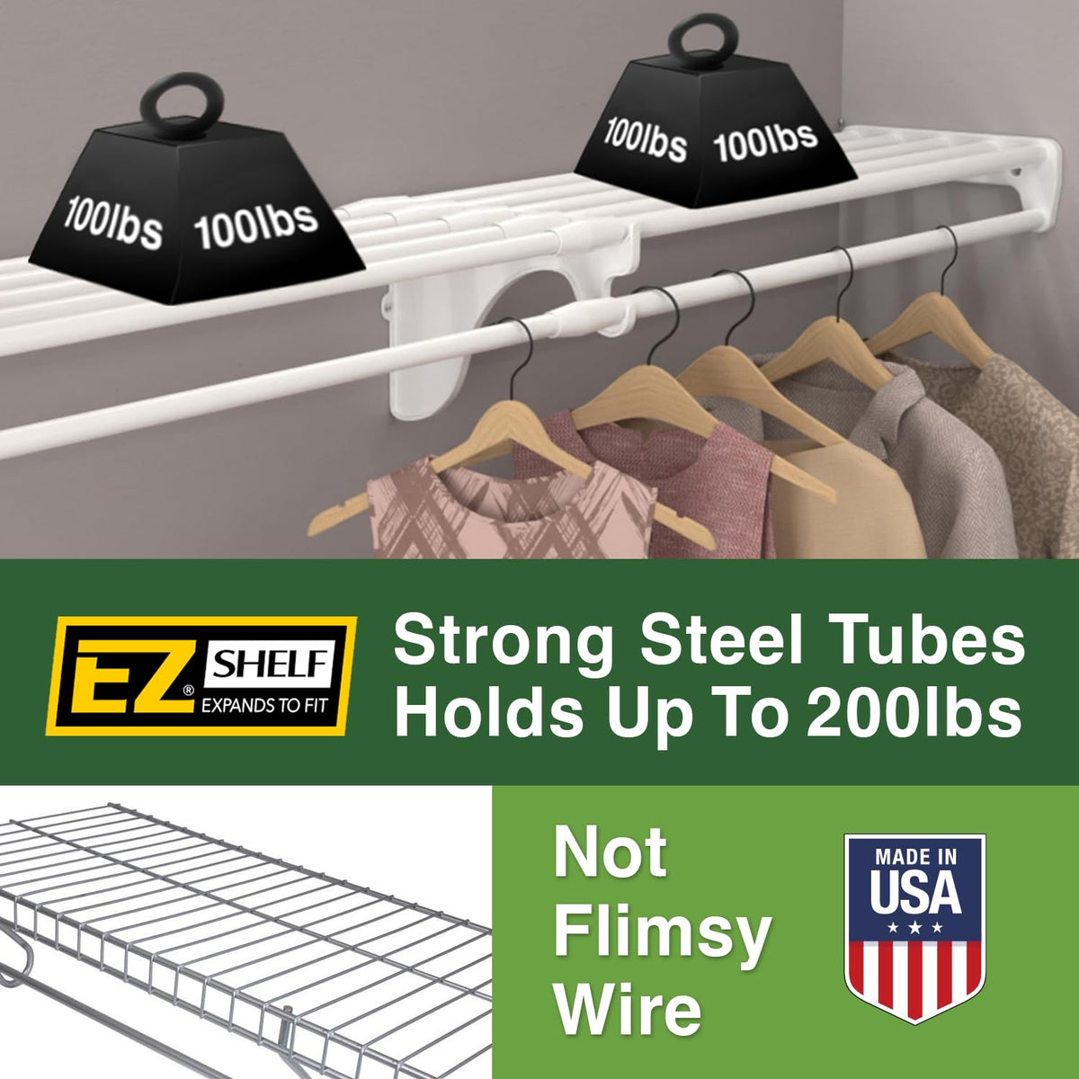 EZ Shelf expandable length from 40.5 to 73 inches in white finish