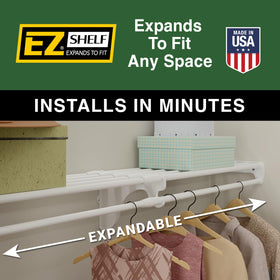 EZ Shelf white closet organizer in a tidy wardrobe