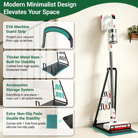 EZ SPARES vacuum stand accessory slots organize crevice tools and brushes neatly.