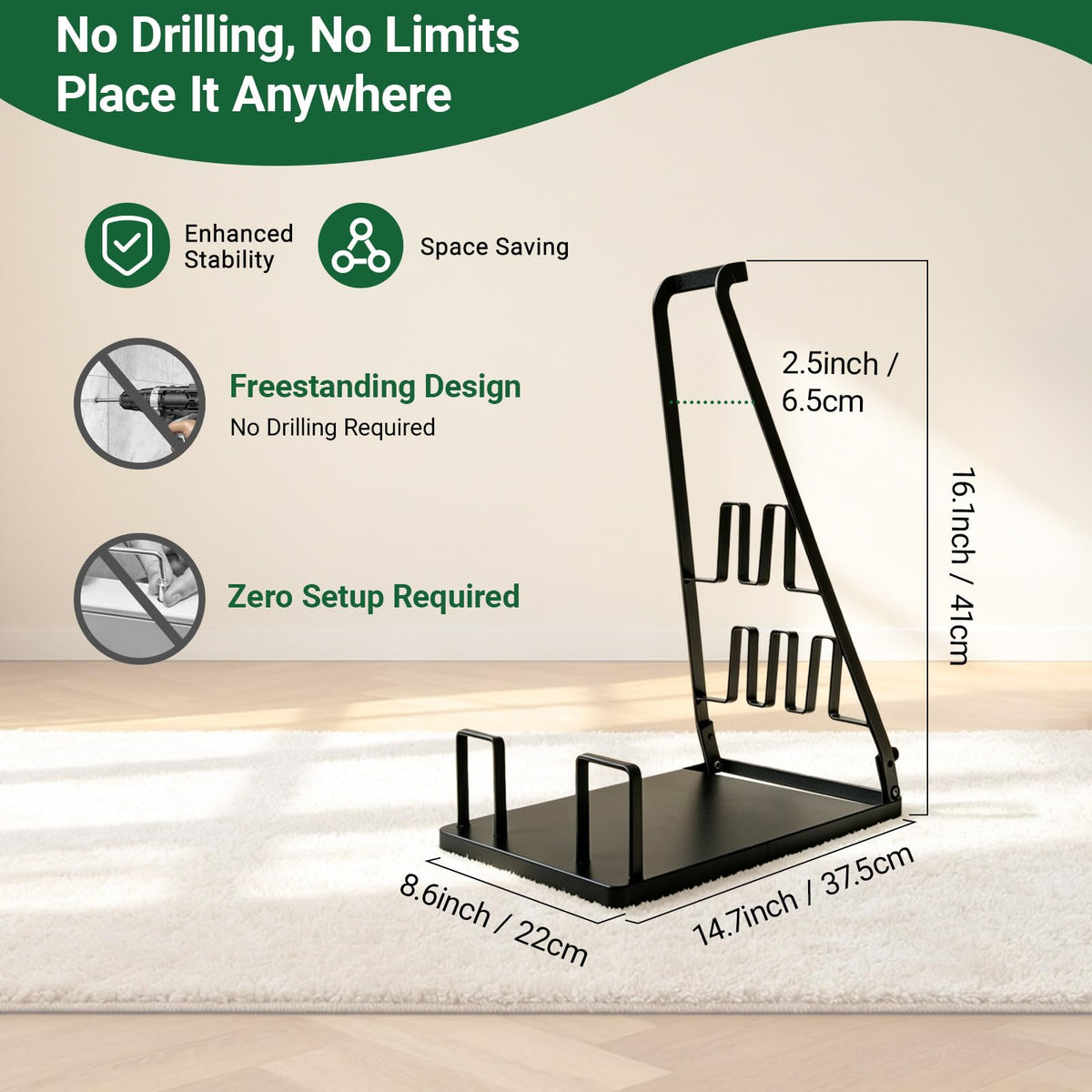 EZ SPARES vacuum stand hooks keep attachments within reach during cleaning.