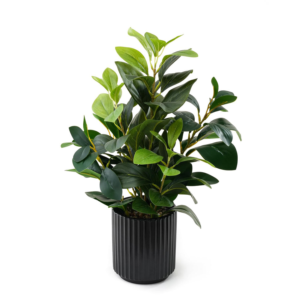 EZBOHO 16-inch artificial plant in a ceramic black pot for durable decor.