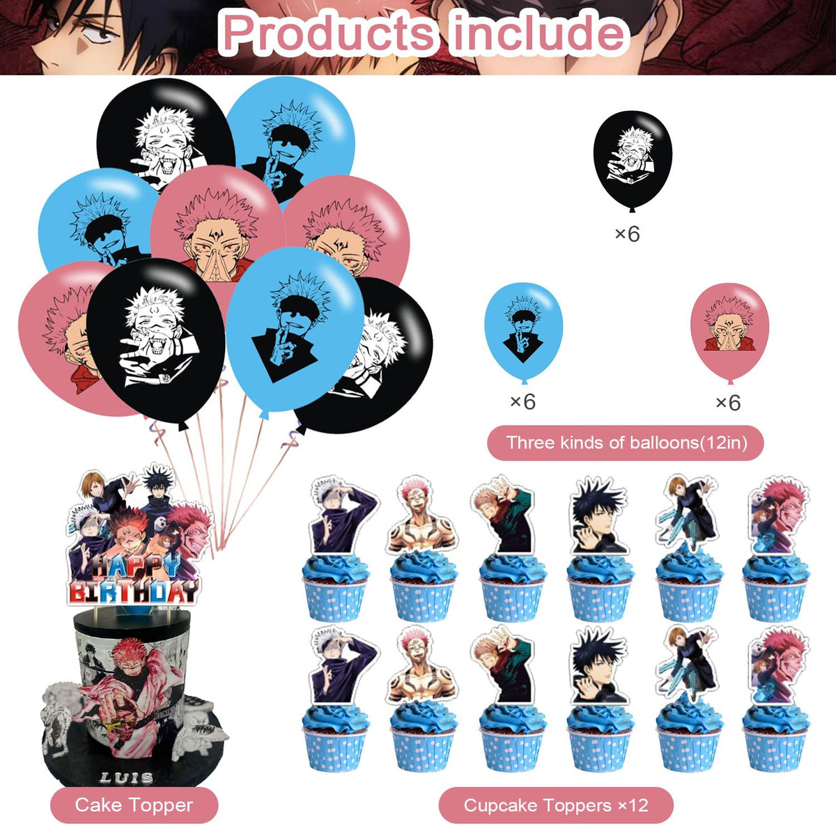 Ezcpigei Kaisen of Jujutsu cupcake toppers brighten treats and photos