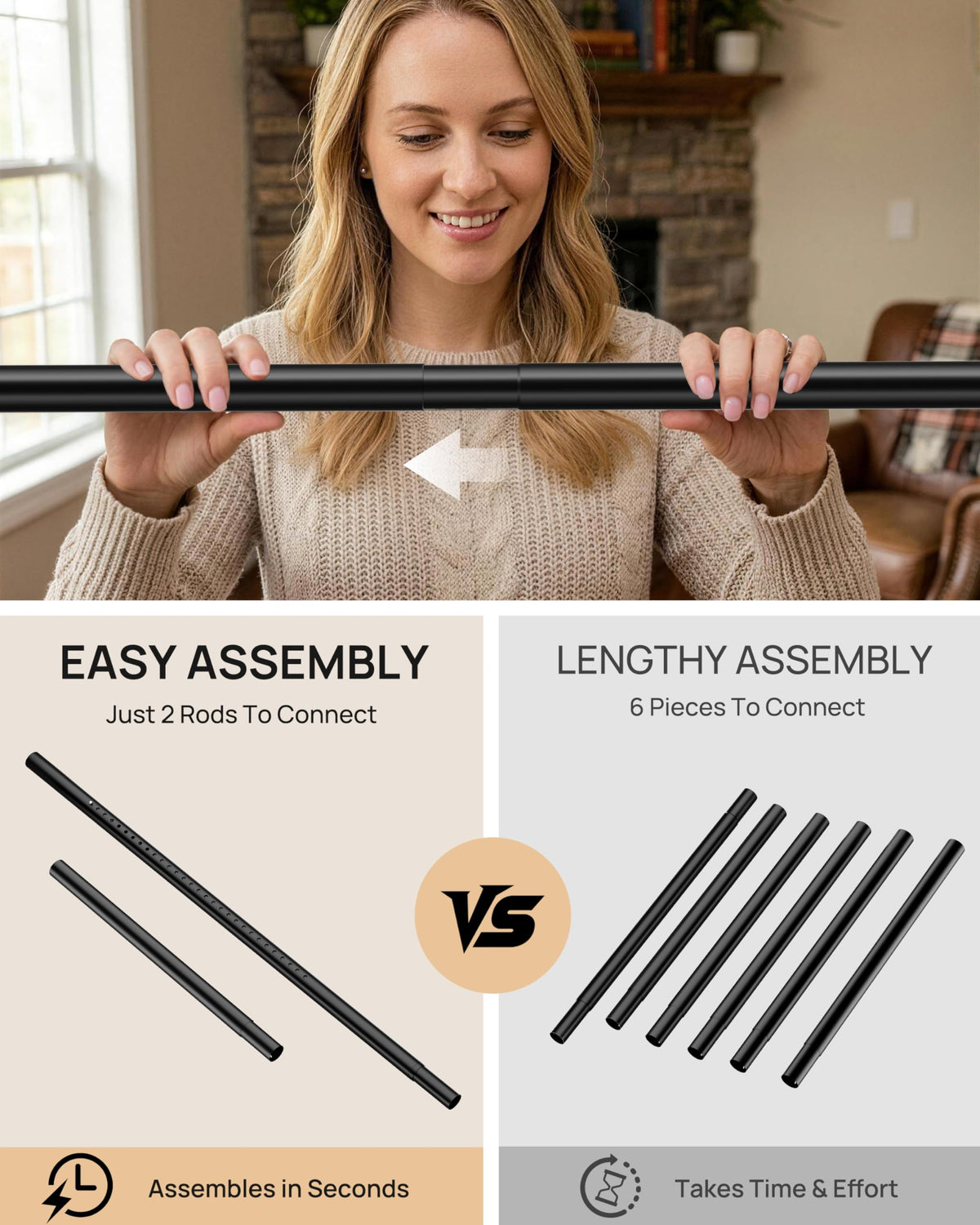 EZFurni Adjustable rod for shower, window, or closet privacy