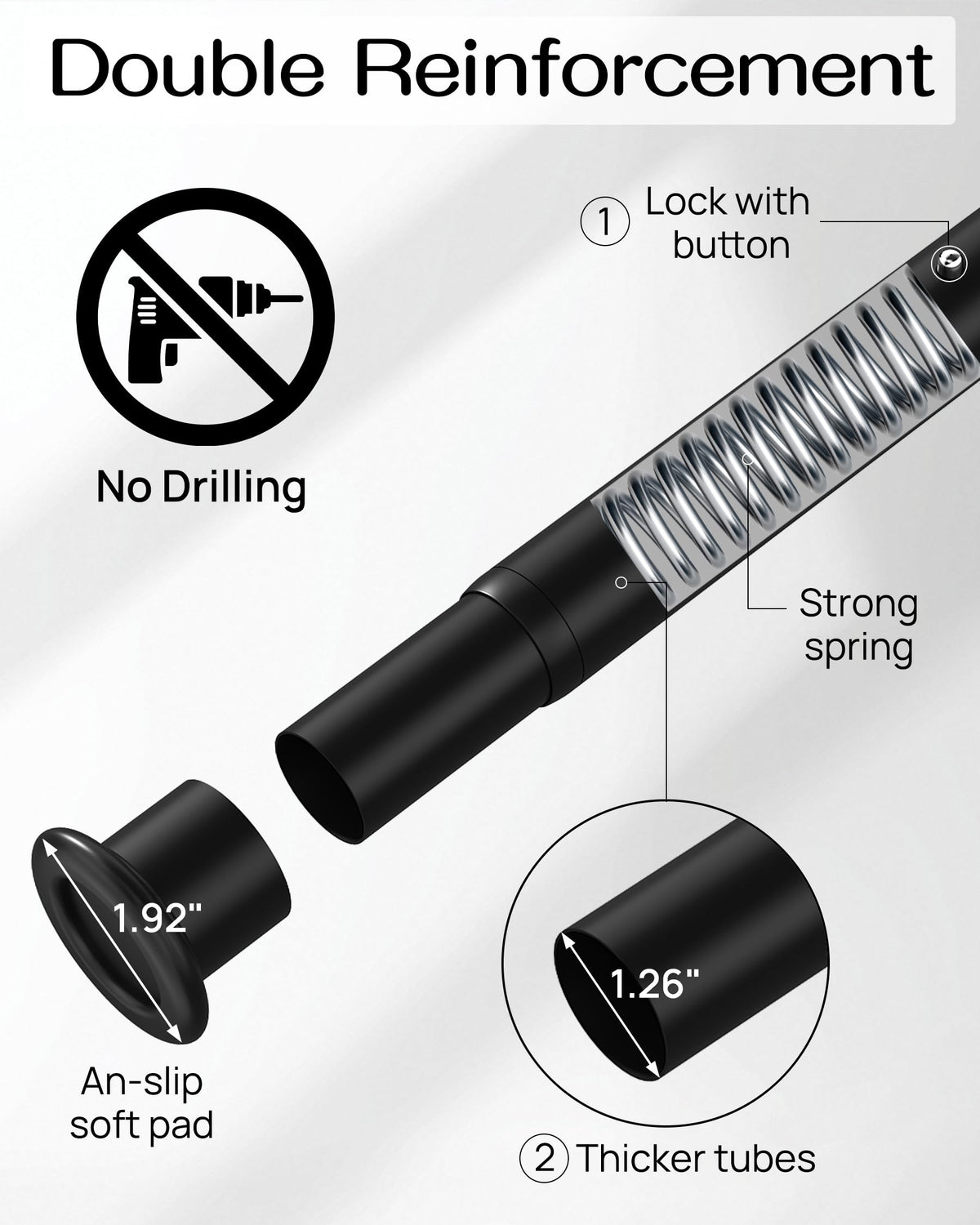 EZFurni anti-slip ends grip glass, tile, and painted walls securely.