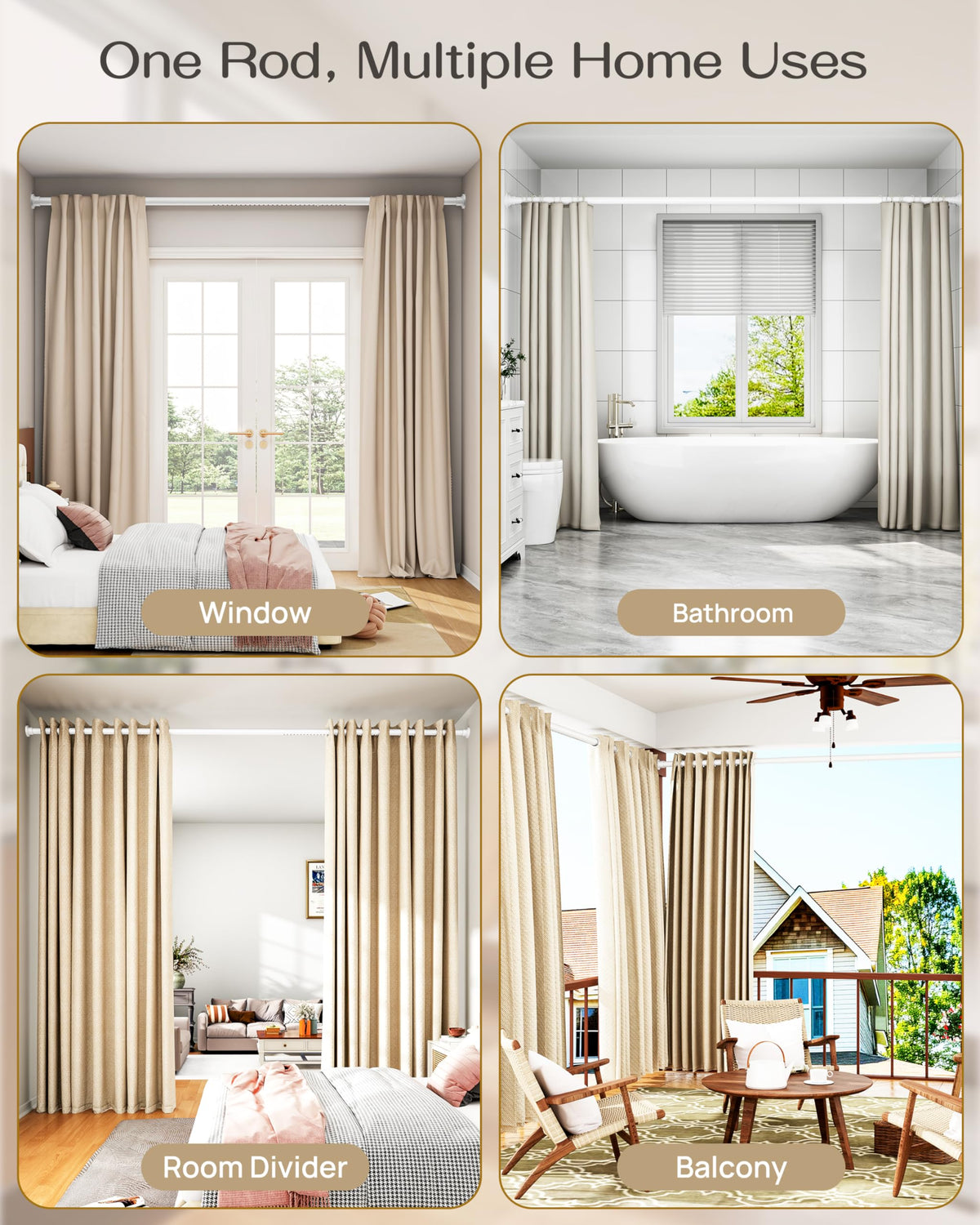 EZFurni apartment-friendly tension rod suited for walls and privacy