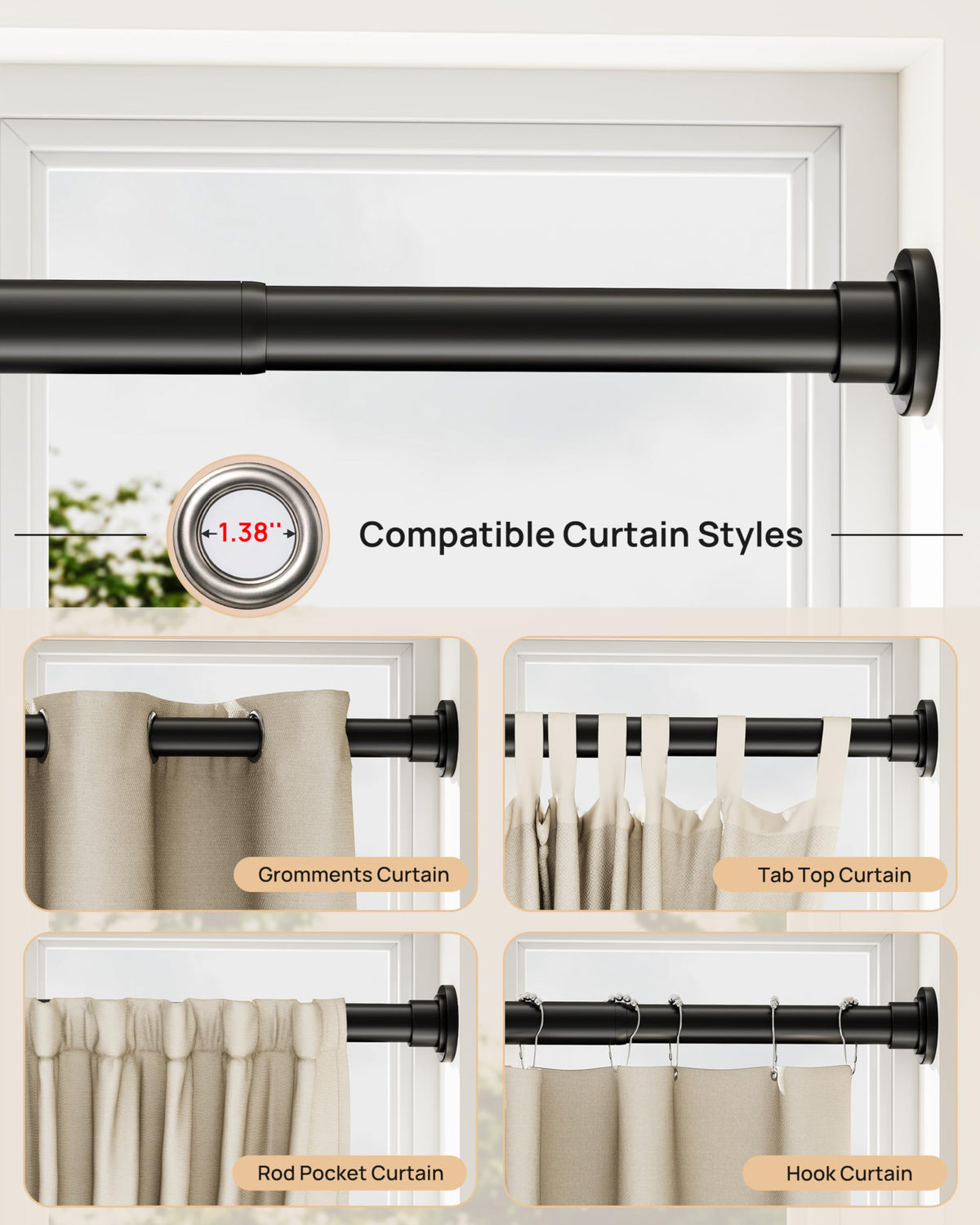 EZFurni Black No-Twist rod ready for bathroom use