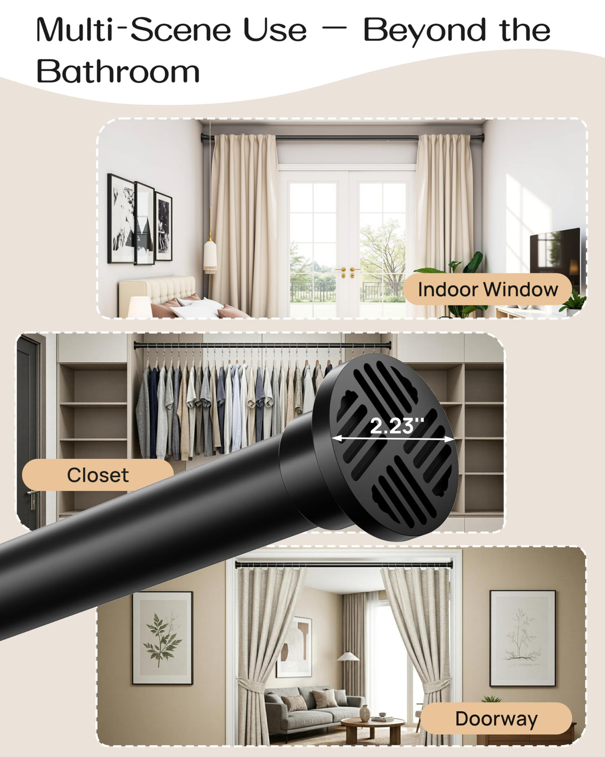 EZFurni Black finish on a heavy-duty tension rod