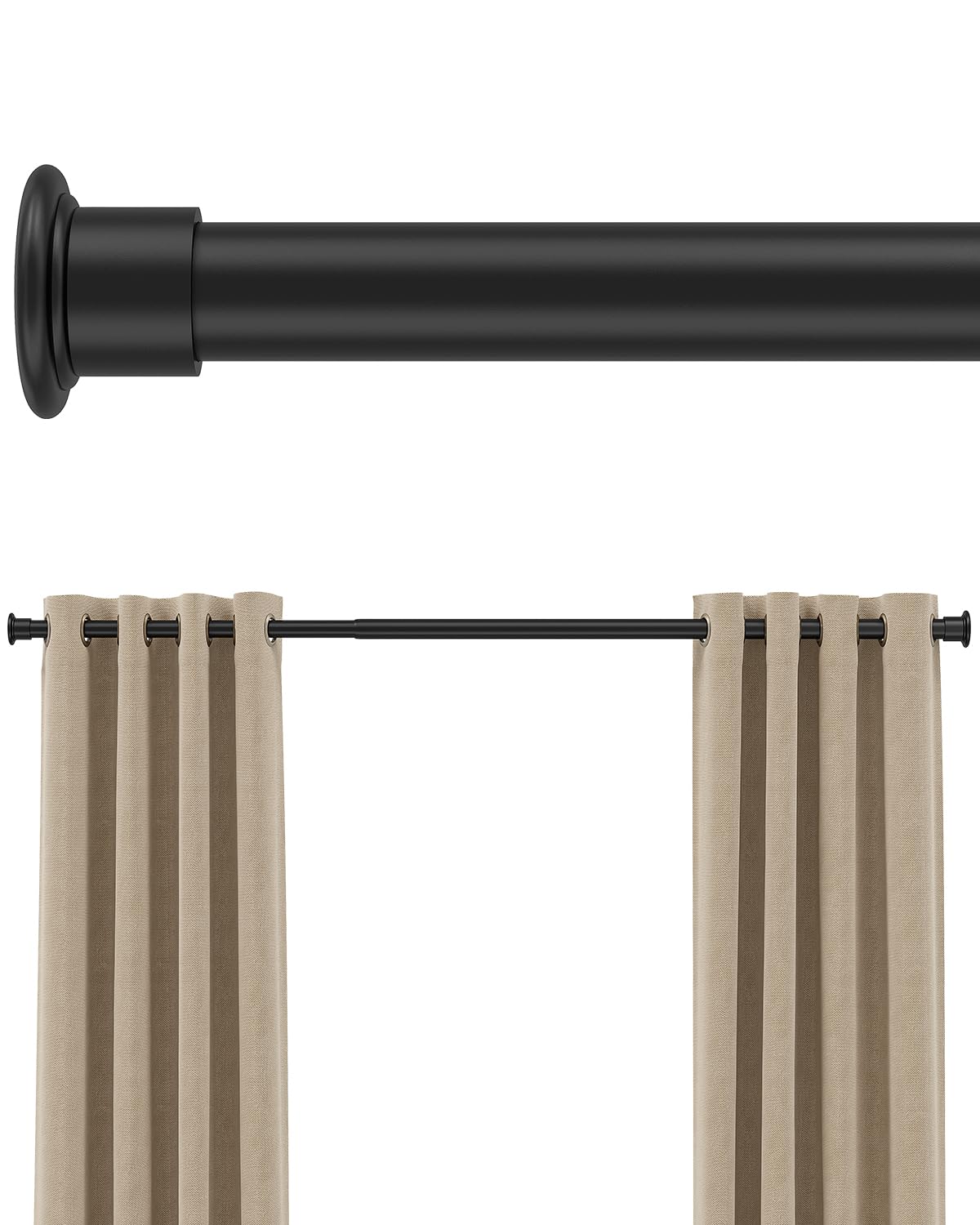 EZFurni tension rod locking system provides a secure hold for heavy blackout curtains.