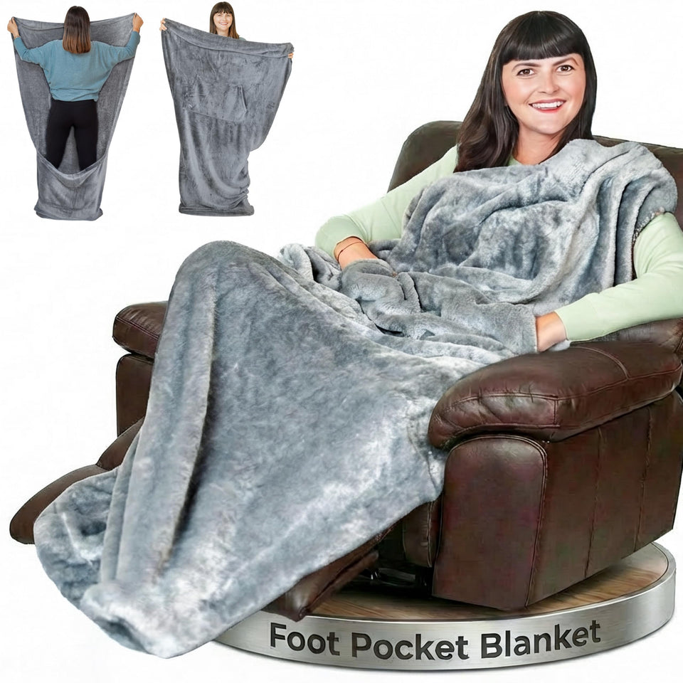 EzrAllora fleece foot-pocket blanket in a cozy movie-night setup keeps feet warm.
