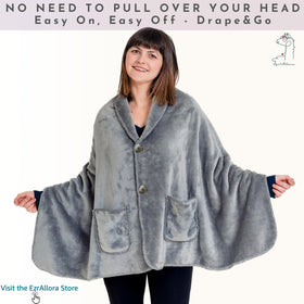 EzrAllora fleece poncho blanket back view for seated comfort while relaxing