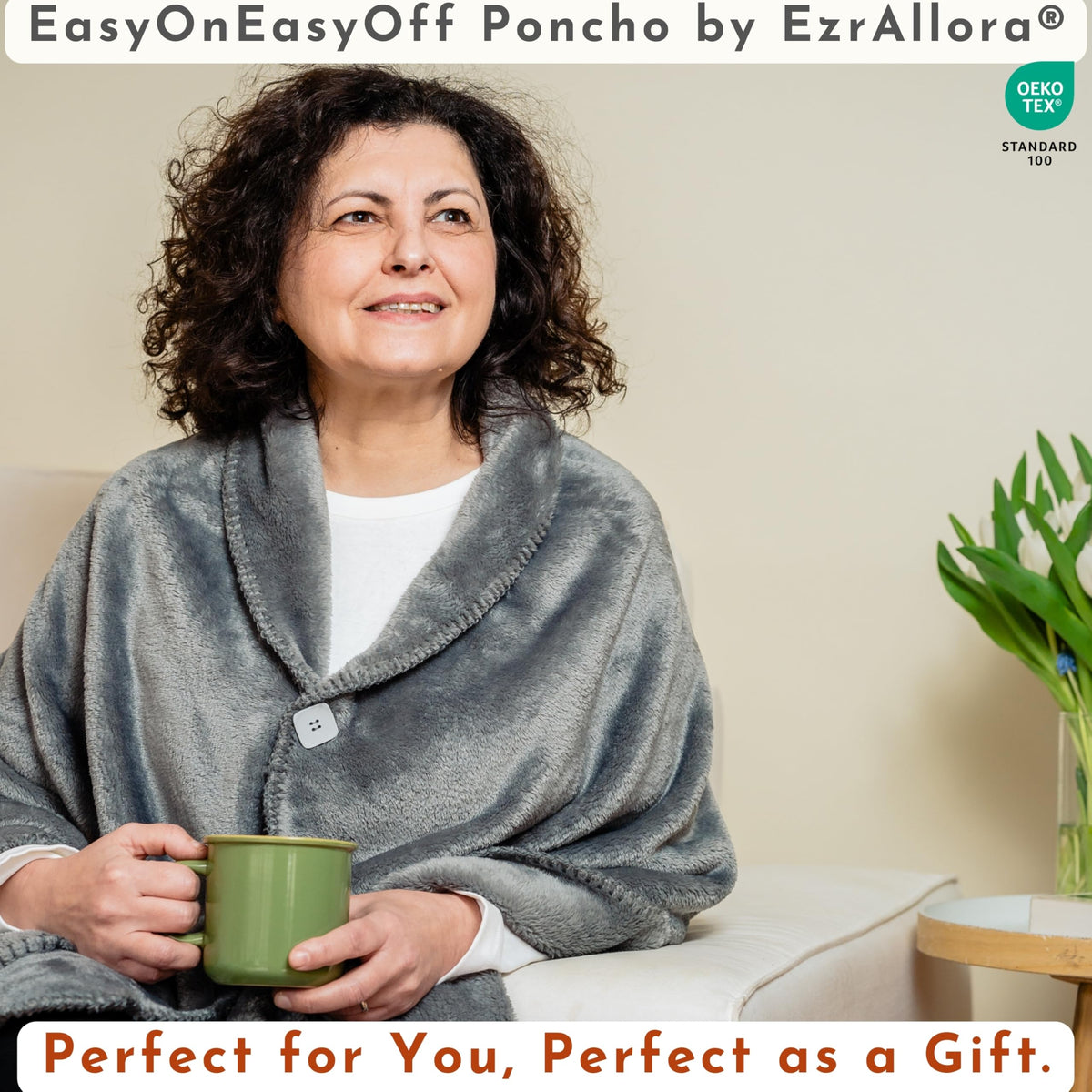EzrAllora fleece poncho blanket close-up of lightweight micro plush fabric