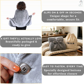 EzrAllora fleece poncho blanket pockets highlighting handy storage for phone or glasses