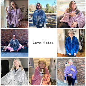 EzrAllora fleece poncho blanket being worn as a wrap for everyday tasks