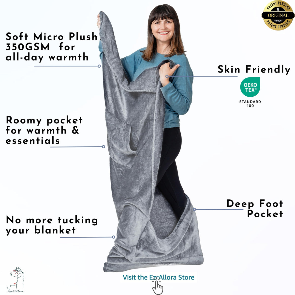 EzrAllora foot-pocket blanket focused on seated comfort during TV time.