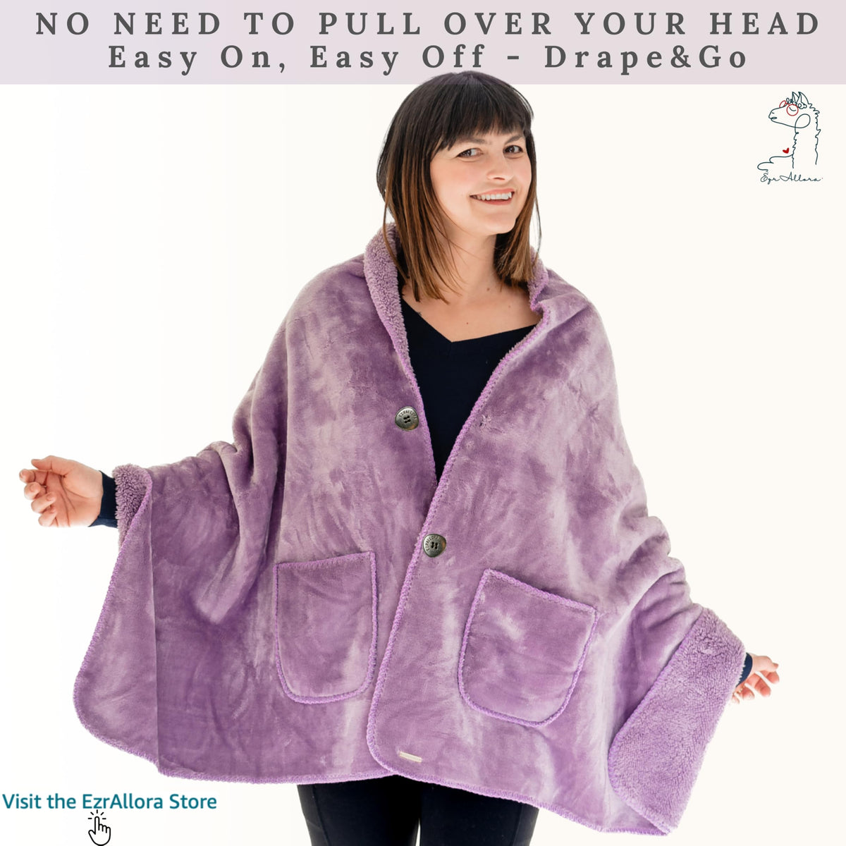EzrAllora poncho front pockets keep hands warm and small items secure.