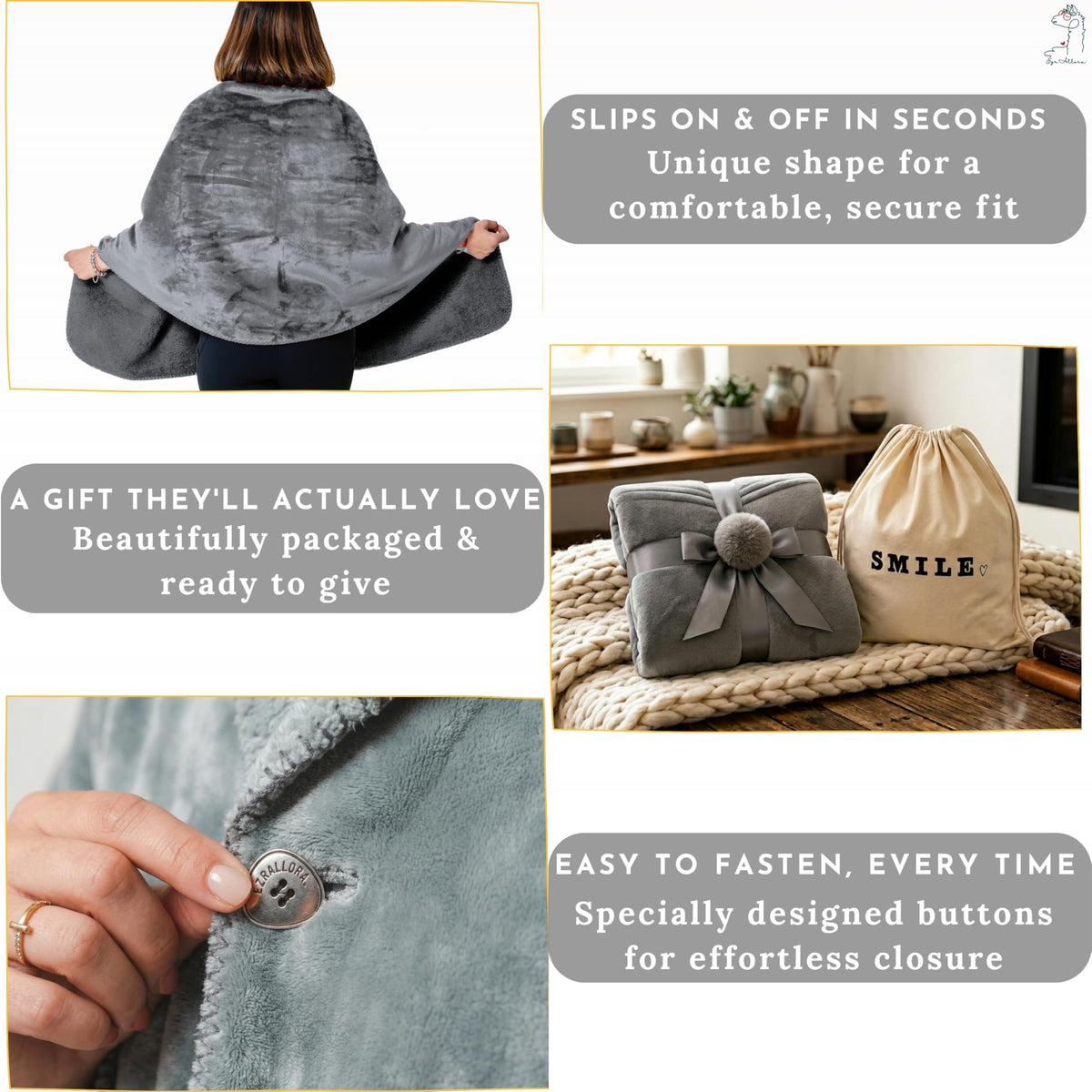 EzrAllora poncho sherpa inner layer with micro fleece exterior delivers cozy warmth.